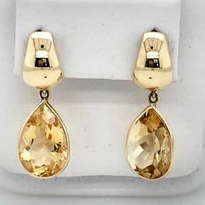 14K Yellow Gold Hoop & Yellow Stone Dangle Earrings  CE0233