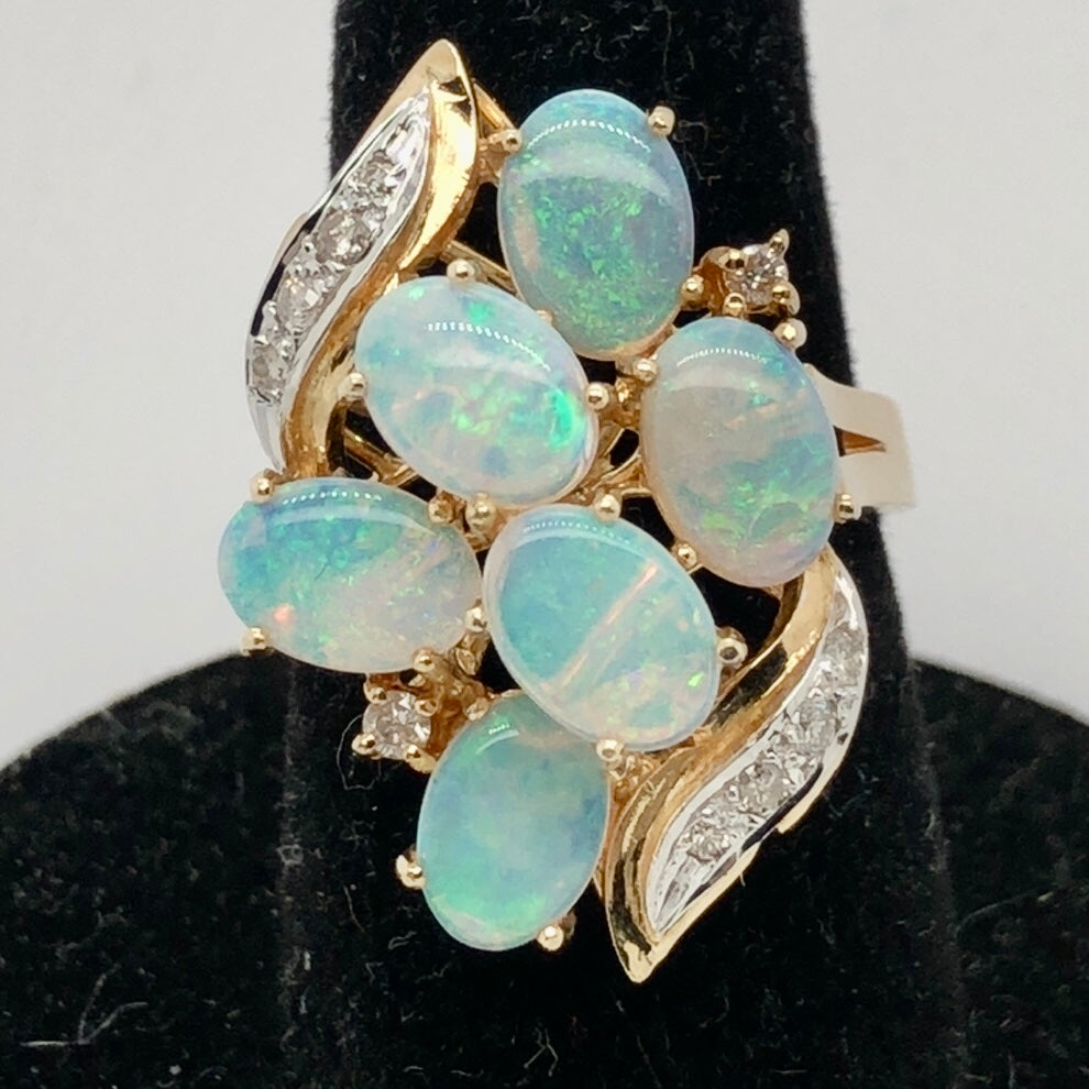 14K Yellow Gold Opal Cluster Ring  CR0297