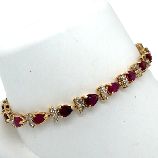 14K Yellow Gold Ruby and Diamond Link Bracelet  CB0111
