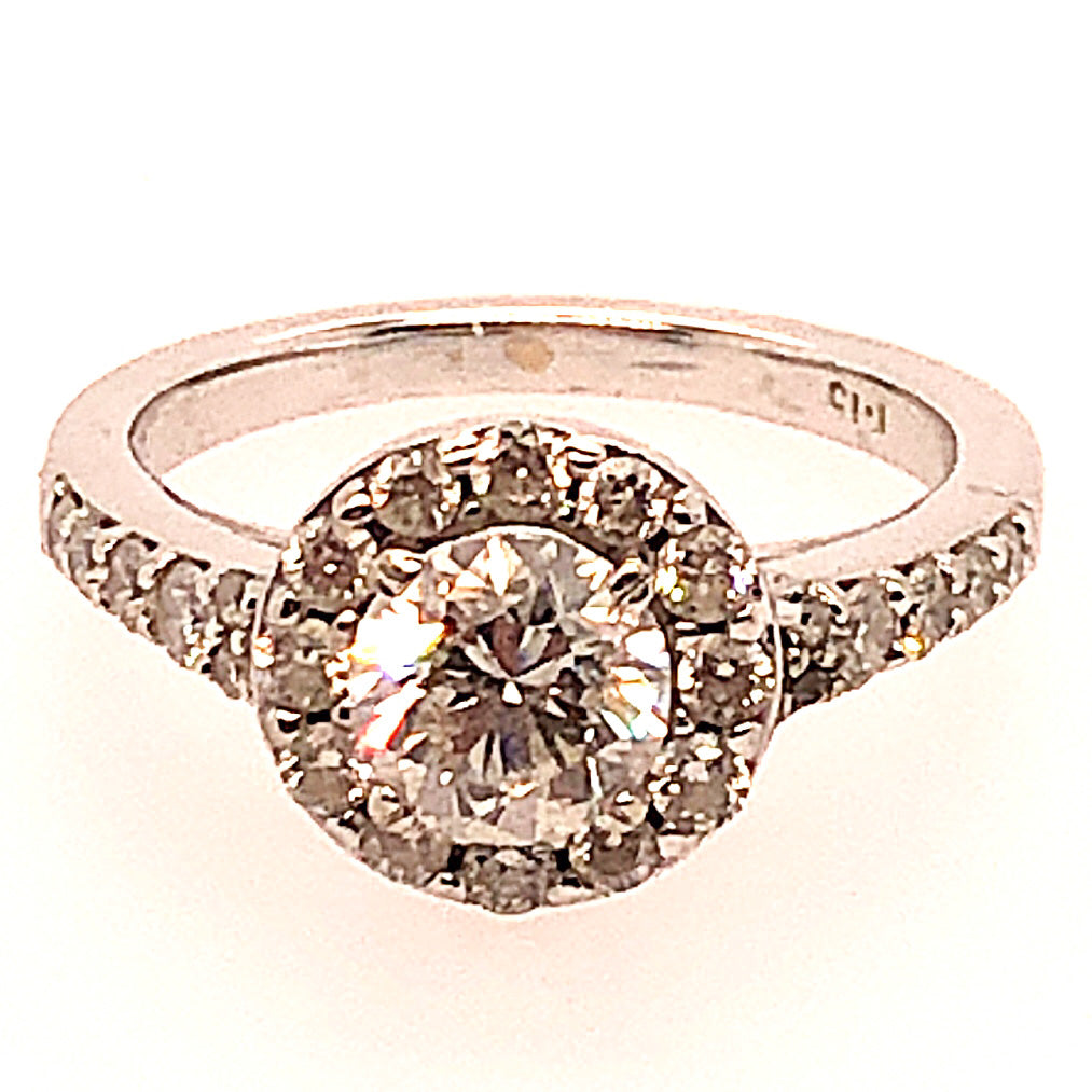 14K White Gold Diamond Halo Engagement Ring  CR0210