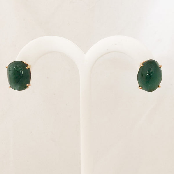 14K Yellow Gold Oval Green Tourmaline Earrings   CE0077