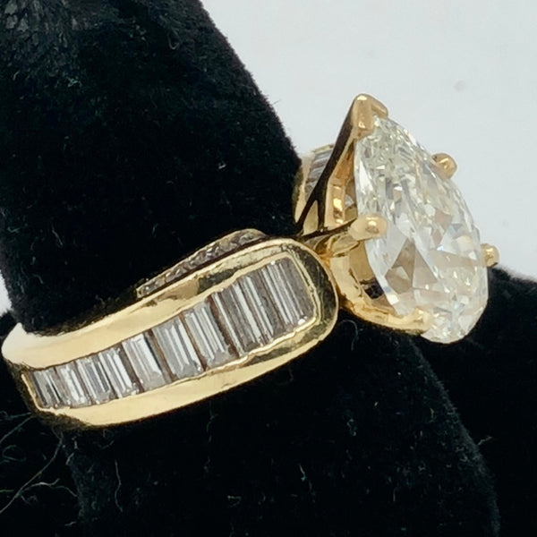 18K Yellow Gold @ 3.75 Carat Pear Shaped Diamond Ring  CR0332