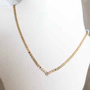 14K Yellow Gold Necklace with Seven Diamonds in a V Shape    CN0051