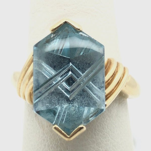14K Yellow Gold Ring with Fancy Cut Pentagonal Light Blue Stone   CR0286