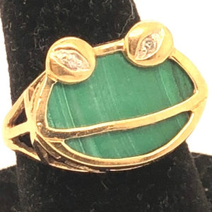14K Yellow Gold Malacite & Diamond (Frog?) Ring  CR0257