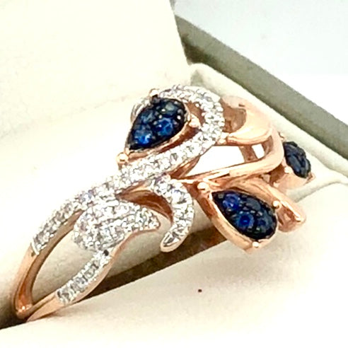 14K Rose Gold Ring with Diamonds & Sapphires  CR0277