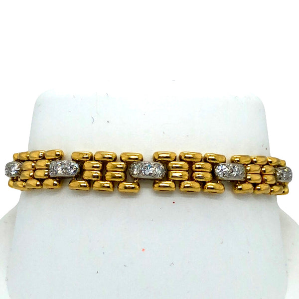 Weighty 18K Yellow Gold Panther Bracelet with Nine White Gold & Diamond Links   CB0107