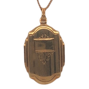 14K Yellow Gold Art Deco Style Locket Necklace  SI0391