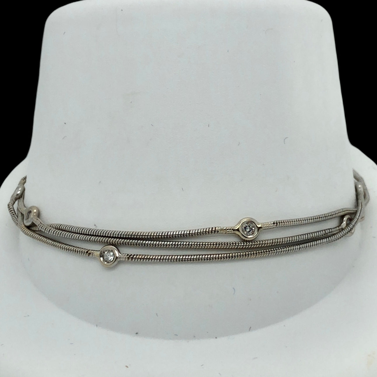 18K White Three Strand Bracelet with Diamonds   CB0118