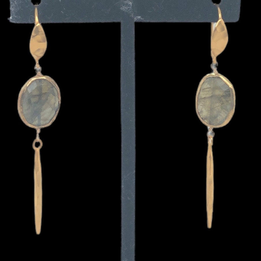 Designer Vermeil Earrings with Bezel Set Faceted Labradorite and Rice Dangles  CE0171