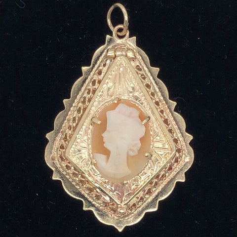 14K Yellow Gold Teardrop Shaped Cameo Locket Charm/Pendant   CPend0051