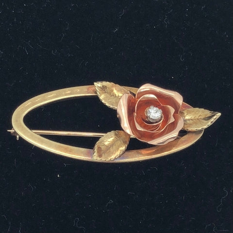 Vintage 14K Yellow Gold and Rose Gold Pin with Diamond  CP0040