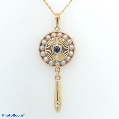 Our Creation: Sapphire & Pearl Pendant with Dangle Necklace  SI0070