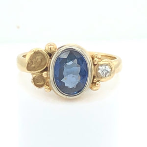 18K Yellow Gold Blue Sapphire Diamond Ring  CR0186