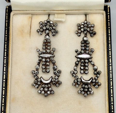 English Cut Steel Earrings, Circa 1850  CE0236