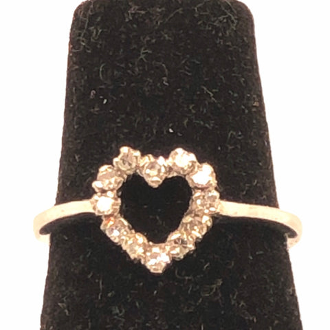 Delicate 14K White Gold Vintage Diamond Open Heart Ring   CR0224