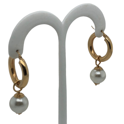 14K Yellow Gold Hoops with Large Pearl Dangle  SI0385