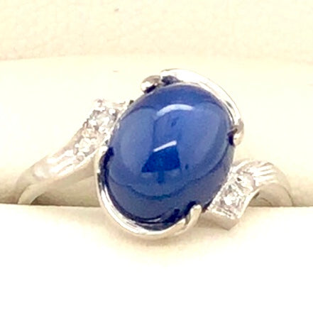 14K White Gold Blue Star Sapphire Ring  CR0314