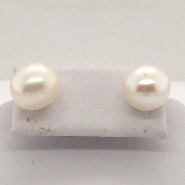 18K Yellow Gold Button White Pearl Stud Earrings  CE0211