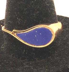 14K Yellow Gold Mod Ring with Sideways Teardrop Lapis  CR0259