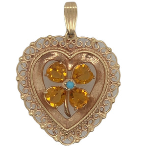 14K Yellow Gold Heart Citrine and Turquoise Charm/Pendant   CPend0046