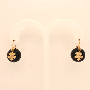 14K Yellow Gold Onyx Oak Leaf Earrings  JSI0161
