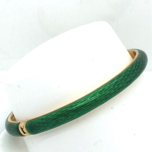18K Yellow Gold Green Enamel Hinged Bangle Bracelet  CB0112
