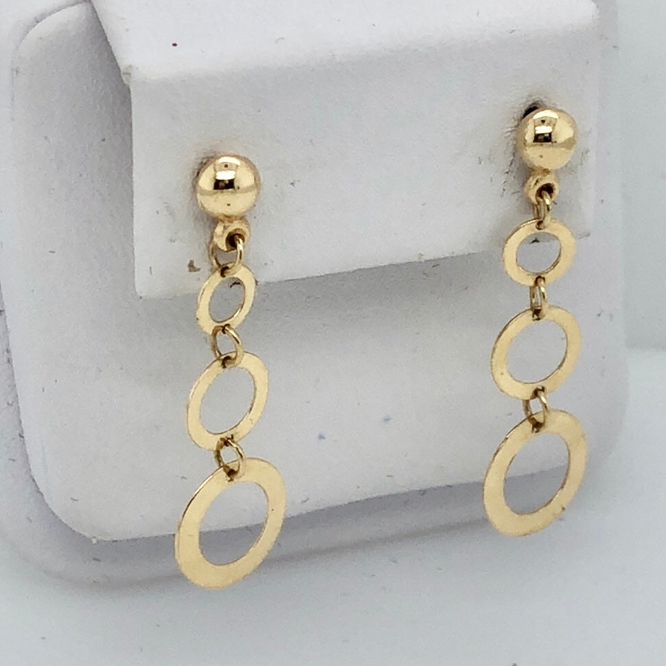 14K Yellow Gold Dangle of Circles Earrings  CE0234