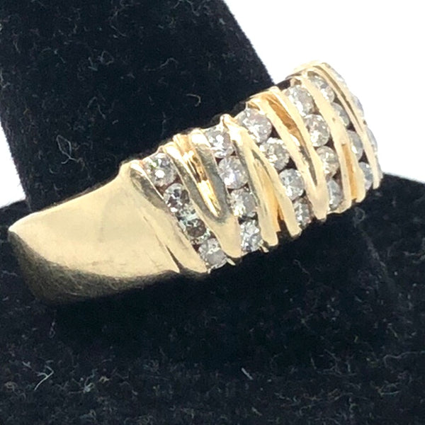 14K Yellow Gold Ring with Vertical Channels of Diamonds  CR0343