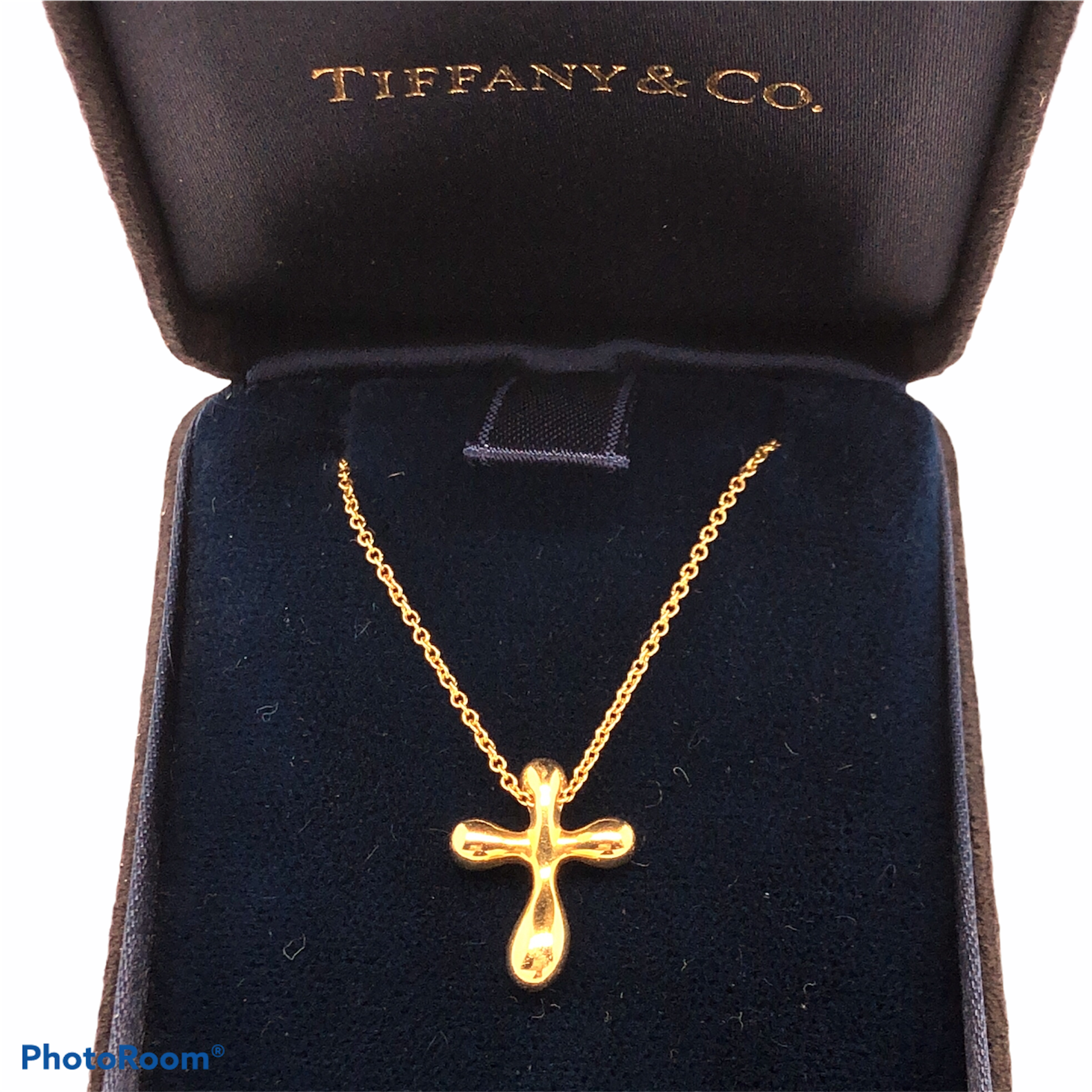 18K Yellow Gold Elsa Peretti Tiffany Cross Necklace  CN0070