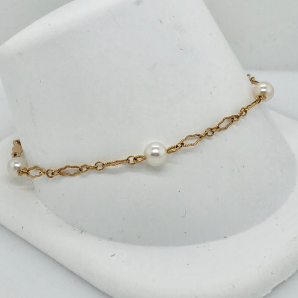 14K Yellow Gold Pearl Chain Bracelet  JH0012