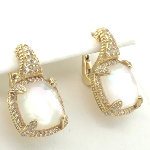 Judith Ripka 14K Yellow Gold with Pinkish White and Diamond Earrings  CE0226