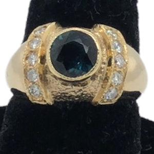 White Horse Designs - 18K Yellow Gold Round Green/Blue Tourmaline & Diamond Ring  CR0272