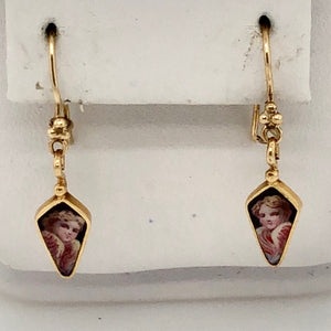 14K Yellow Gold Enamel Portrait Earrings  CE0198