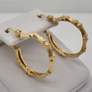 14K Yellow Gold Bamboo Hoop Earrings  CE0196