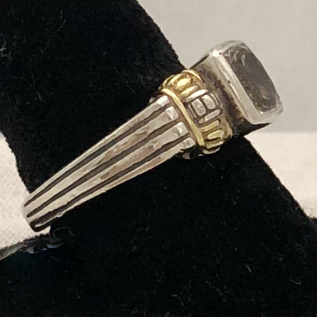 Sterling Silver with 18K Yellow Gold Trim Clear Stone Cable Style Ring  CR0178