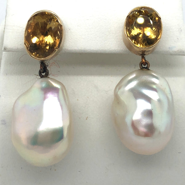 Baroque Pearl and Citrine Earrings  JH0010