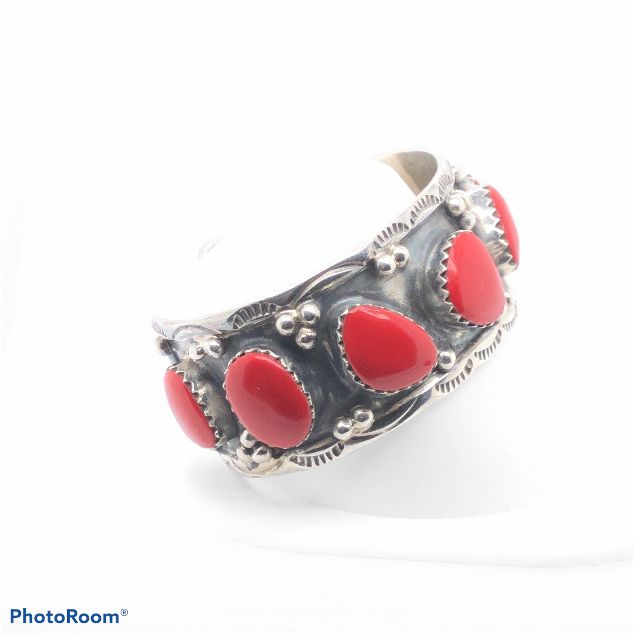 Sterling Silver Red Coral Cuff Bracelet with Twist CB0100