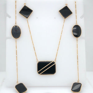 14K Yellow Gold Long Onyx Necklace  CN0096