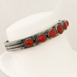 Sterling Silver Signed Native American Coral Cuff Bracelet   CB0037