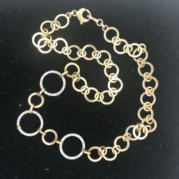 14K Yellow Gold Varied Circle Link Necklace with Diamonds  CN0084