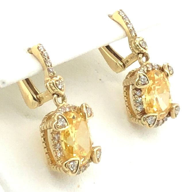 Judith Ripka 14K Yellow Gold Yellow Stone (Citrine?) and Diamond Earrings  CE0225
