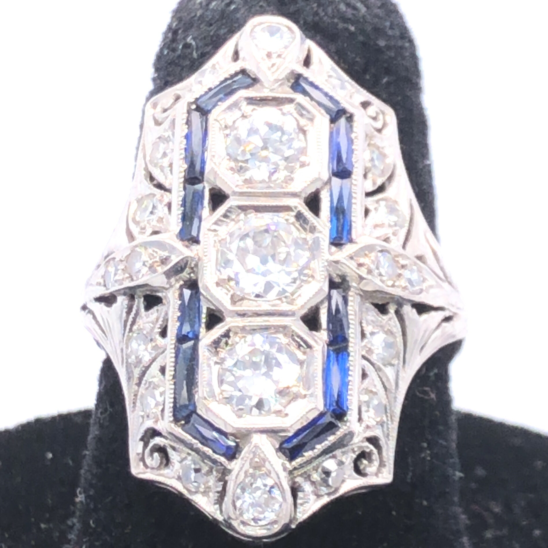 Platinum Art Deco Diamond and Sapphire Knuckle Ring  CR0205