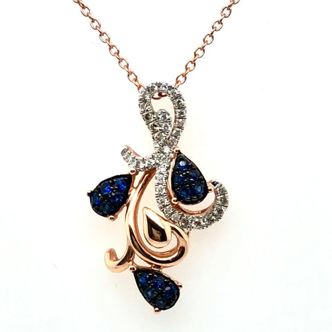 14K Rose Gold Sapphire & Diamond Pendant on 14K Rose Gold Chain  CN0092