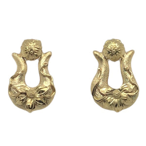 White Horse Designs - 18K Yellow Gold Front Facing Harp Design Earrings  CE0180