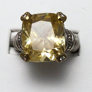 Sterling Silver and 18K Yellow Gold Ring with Large Yellow Stone   CR0094