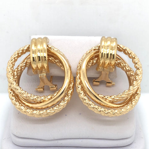 14K Yellow Gold Front Facing Plain/Twist Hoop Earrings  CE0191