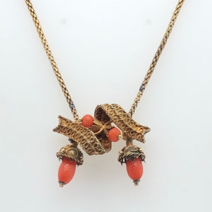 14K Yellow Gold Victorian Coral Necklace  CN0094