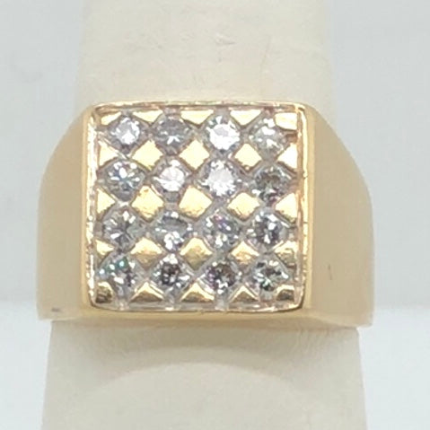 14K Yellow Gold Ring with Square Top with Pave Diamonds  CR0290