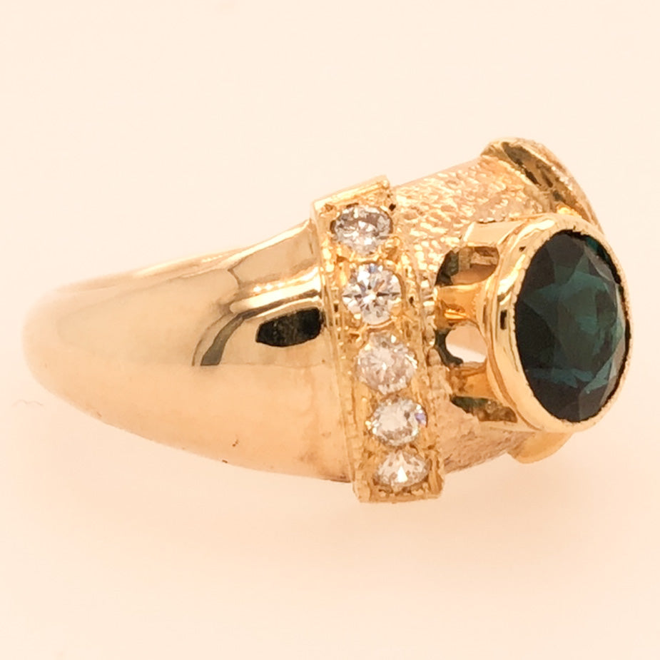 Handmade18K Blue/Green Tourmaline and Diamond Ring  CR0196